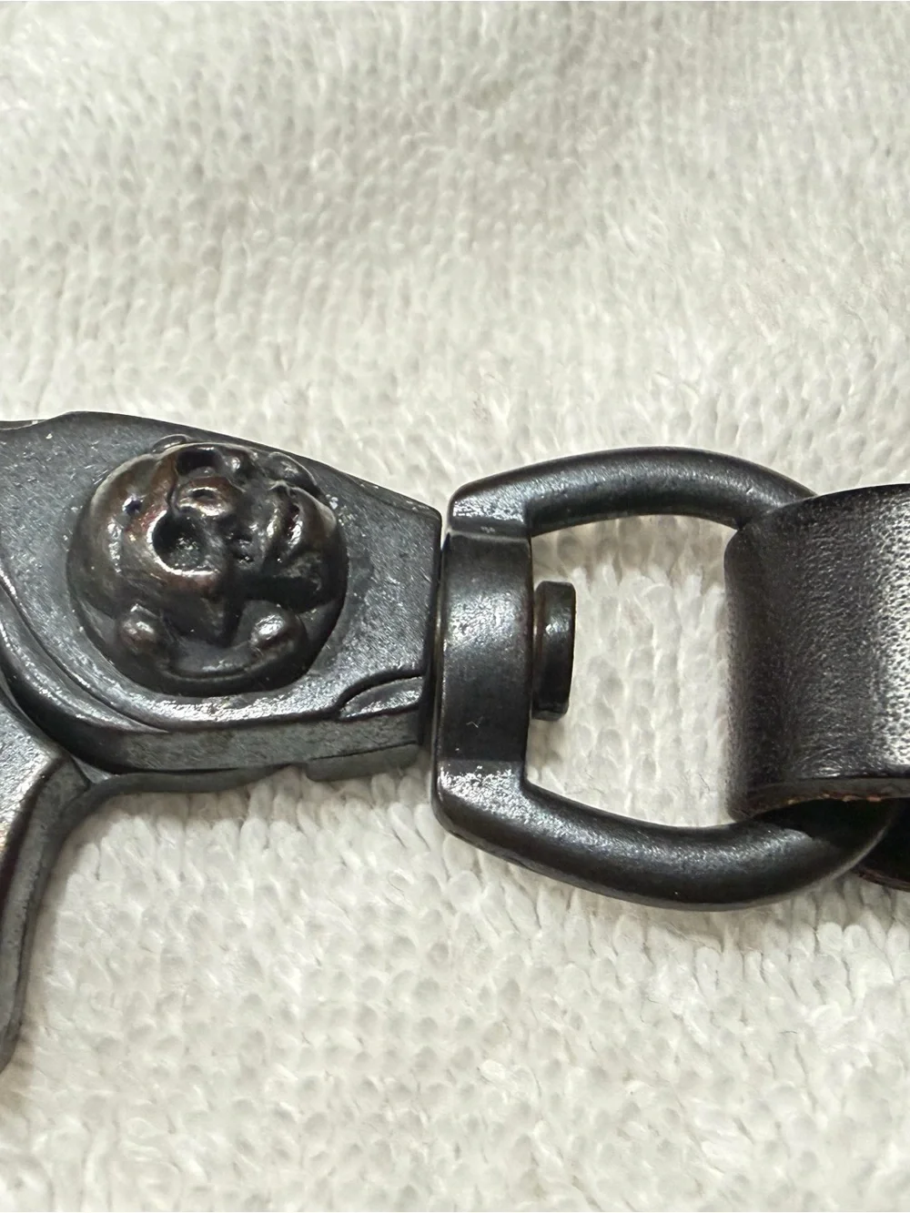Diesel Black Leather Key/Belt Strap with Branded Gunmetal Hardware